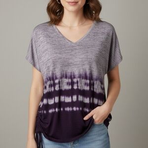 Simply Vera Vera Wang Purple Ombre Tie-Dye V-Neck Top